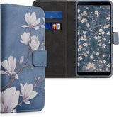 kwmobile telefoonhoesje geschikt voor Samsung Galaxy A7 (2018) - Backcover voor smartphone - Hoesje met pasjeshouder in taupe / wit / blauwgrijs - Magnolia design