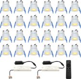 HOFTRONIC Milano - Verandaverlichting set van 24 - LED - Zaagmaat 21-30mm - RVS - Plug & Play - Waterdicht - 3 Watt - 200 lumen - 12V - 2700K Extra warm wit - Plafondspots - Verlichting voor 