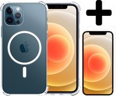 Hoesje Geschikt voor iPhone 12 Pro Max Hoesje Geschikt voor Magsafe Siliconen Shock Proof Case Met Screenprotector - Transparant