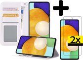 Samsung A52 Hoesje Book Case Met 2x Screenprotector - Samsung Galaxy A52 Case Wallet Cover - Samsung A52 Hoesje Met 2x Screenprotector - Wit