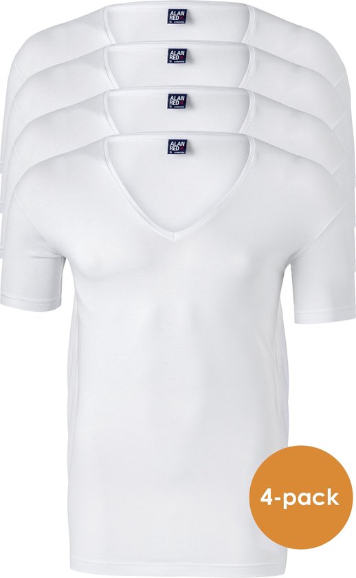 ALAN RED T-shirts sans col (lot de 4) - col V profond - blanc - Taille: L