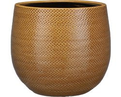 Mica Decorations Bloempot - geel - keramiek - ribbel - 25x20 cm - plantenpot
