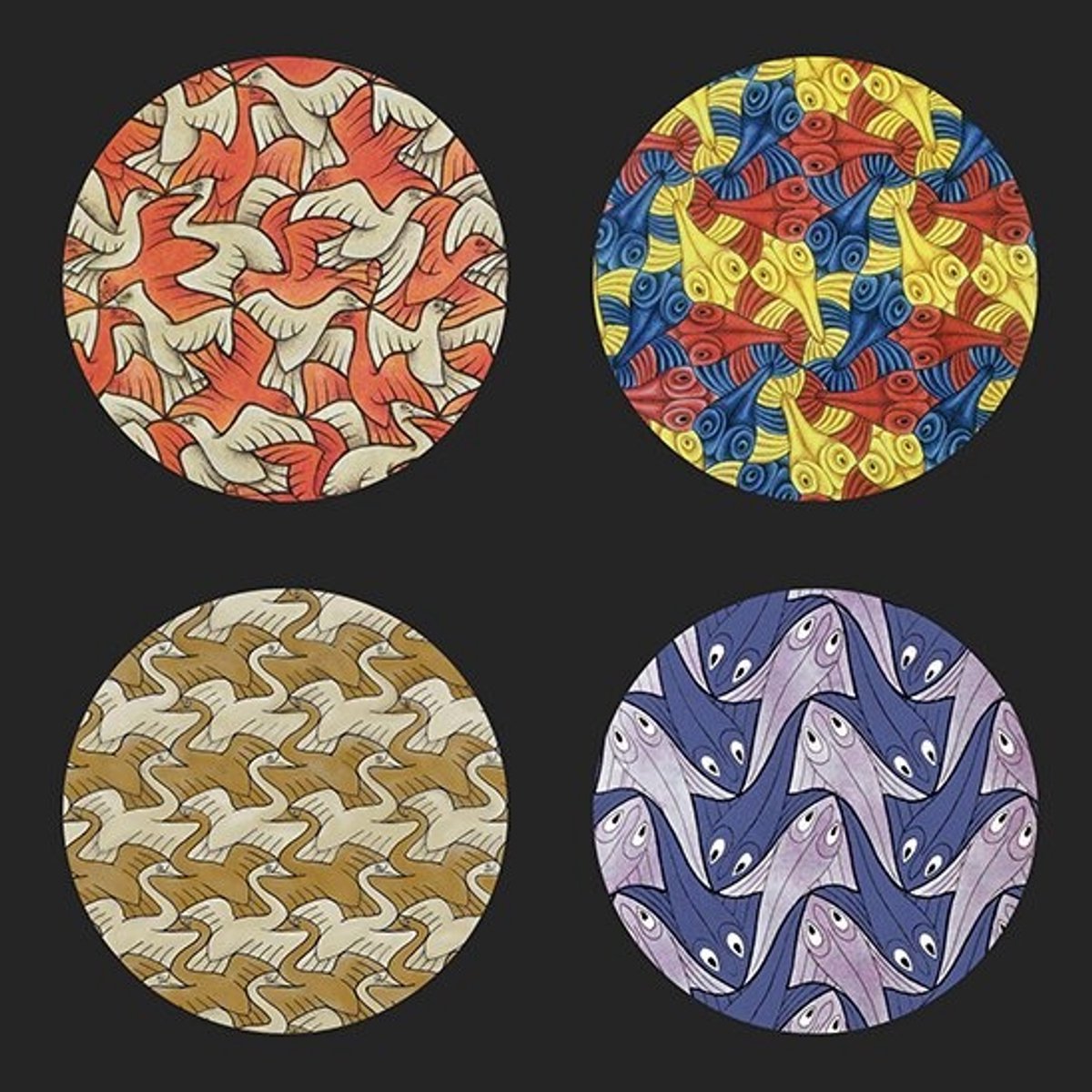 Escher Onderzetters – Symmetrische Patronen – Set van 4 – Ø 10 cm