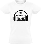 The answer is techno Dames t-shirt | dj | muziek | techno | technomuziek | festival | grappig | cadeau | Wit