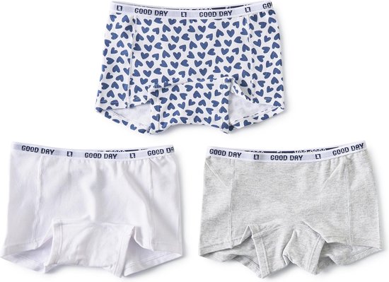 Little Label Onderbroeken Meisjes - 3 Stuks - Maat 122-128 - Model Shorts - Wit, Grijs en Blauw - Zachte BIO Katoen