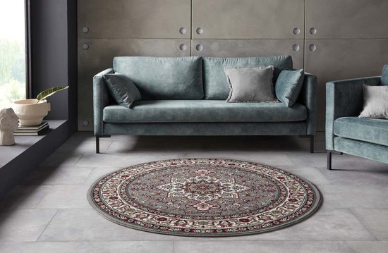 Perzisch tapijt rond Parun Täbriz - grijs/rood 160 cm rond