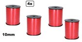 4x Krullint rood 10mmx250meter| Vernieuwd, nu met folie beschermlaag om de verpakking|krullint | decoratie| thema feest| versiering
