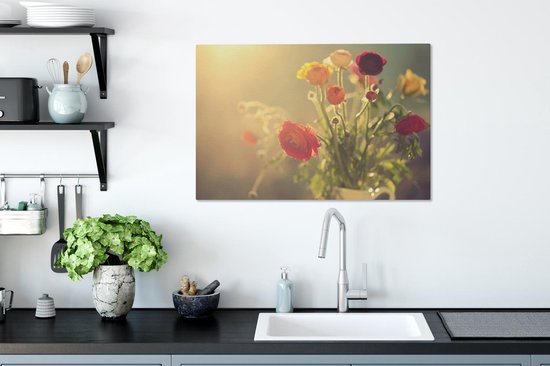 Bouquet de renoncules colorées Toile 90x60 cm - Tirage photo sur toile (Décoration murale salon / chambre)