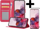 Hoesje Geschikt voor Samsung S20 Hoesje Book Case Hoes Wallet Cover Met Screenprotector - Hoes Geschikt voor Samsung Galaxy S20 Hoesje Bookcase Hoes - Donkerroze