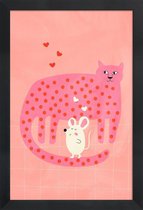 JUNIQE - Poster in houten lijst Cat and Mouse -60x90 /Roze
