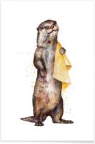 JUNIQE - Poster Otter illustratie -13x18 /Bruin & Geel