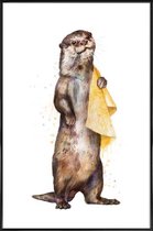 JUNIQE - Poster met kunststof lijst Otter illustratie -13x18 /Bruin &