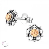 Oorbellen dames | Oorstekers | Zilveren oorstekers, bloem met Swarovski kristal