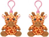 Set van 2x stuks pluche mini knuffel giraf sleutelhanger 9 cm - Dieren knuffel cadeaus artikelen voor kinderen
