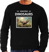 Dieren foto sweater T-rex dino - zwart - heren - amazing dinosaurs - cadeau trui Tyrannosaurus Rex dinosaurus liefhebber L
