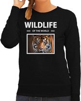 Dieren foto sweater tijger - zwart - dames - wildlife of the world - cadeau trui tijgers liefhebber S