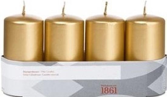 16x Gouden cilinderkaars/stompkaars 5 x 10 cm 18 branduren - Geurloze goudkleurige kaarsen - Woondecoraties