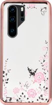 ADEL Siliconen Back Cover Softcase Hoesje Geschikt voor Huawei P30 Pro - Bling Glimmend Vlinder Bloemen Roze