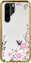 ADEL Siliconen Back Cover Softcase Hoesje Geschikt voor Huawei P30 Pro - Bling Glimmend Vlinder Bloemen Goud