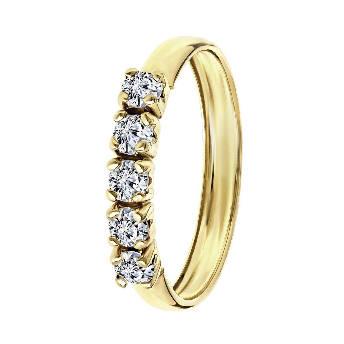 Lucardi Dames Ring met 5 zirkonia stenen - Ring - Cadeau - 9 Karaat - Geelgoud