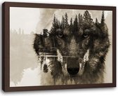 Foto in frame , Bruine wolven  ,120x80cm , bruin beige , wanddecoratie , Premium print