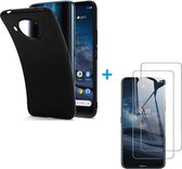 Hoesje Geschikt voor: Nokia 8.3 - Soft TPU Siliconen Case & 2X Tempered Glas Combi - Zwart