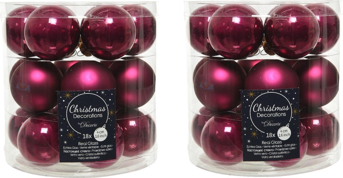54x stuks kleine kerstballen framboos roze (magnolia) van glas 4 cm - mat/glans - Kerstboomversiering