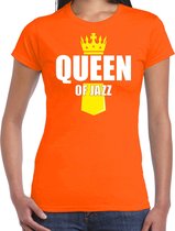 Koningsdag t-shirt Queen of jazz met kroontje oranje - dames - Kingsday jazz muziekstijl outfit / kleding / shirt S