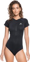 Roxy - UV Badpak voor dames - Essentials met korte rits - Korte mouw - True Black - maat XL (42)