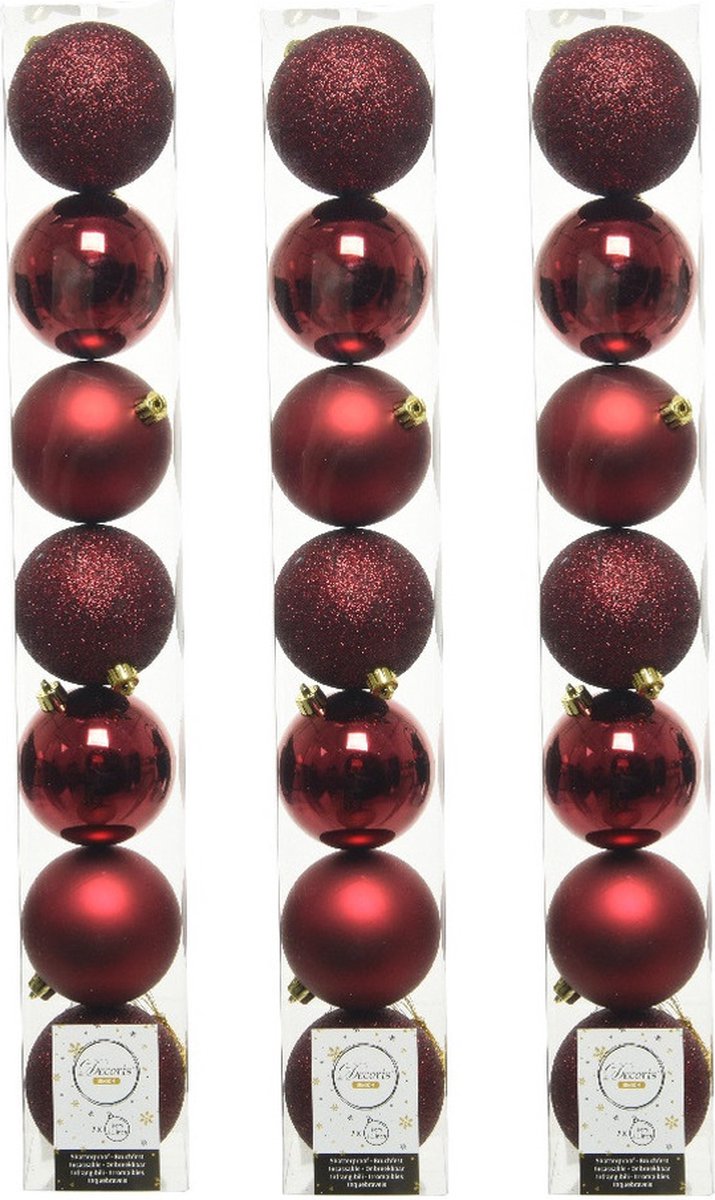 Kerstballen donkerrood mix, 8 cm oxblood kunststof - Onbreekbaar plastic.
