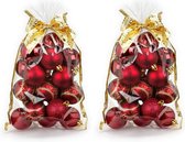 40x stuks kunststof/plastic kerstballen rood mix 6 cm in giftbag - Kerstboomversiering/kerstversiering