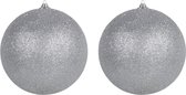 3x Zilveren grote glitter kerstballen 18 cm - hangdecoratie / boomversiering glitter kerstballen