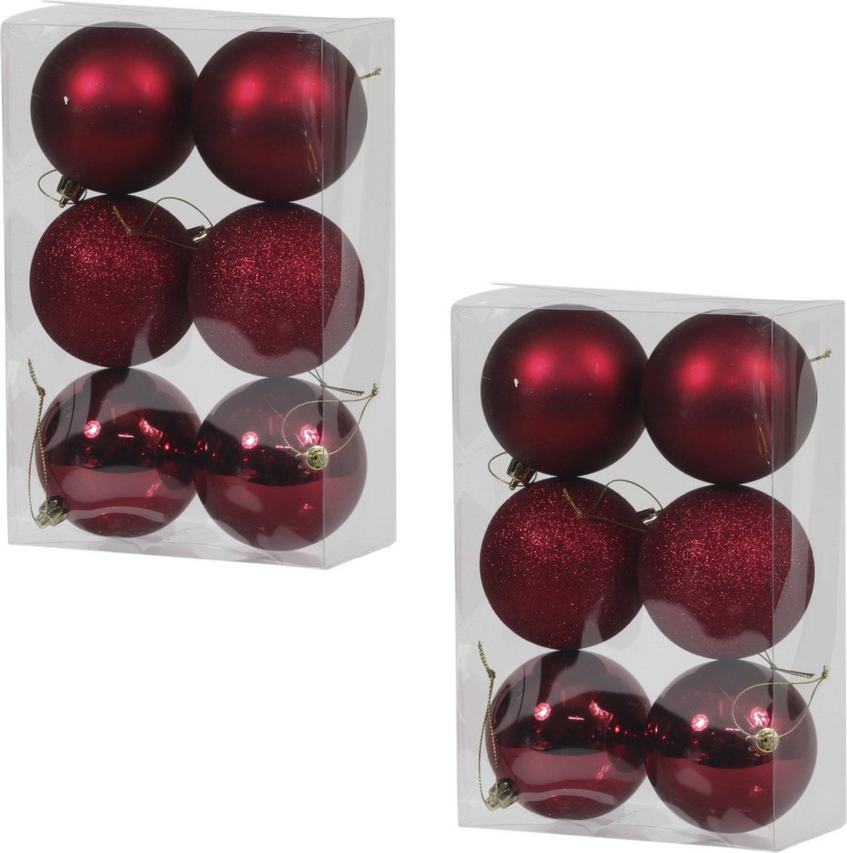 24x Bordeaux rode kunststof kerstballen 8 cm - Glans/mat/glitter - Onbreekbare plastic kerstballen bordeaux rood