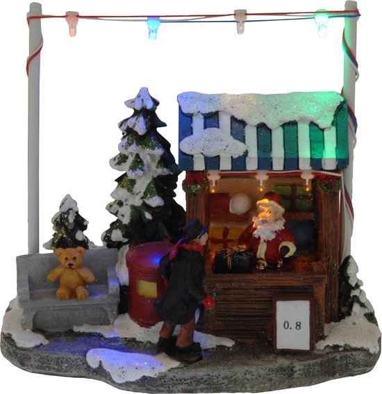 Kerstdorp cadeau kraampje/winkeltje - 16 cm - met LED verlichting - kerstdorp huisjes