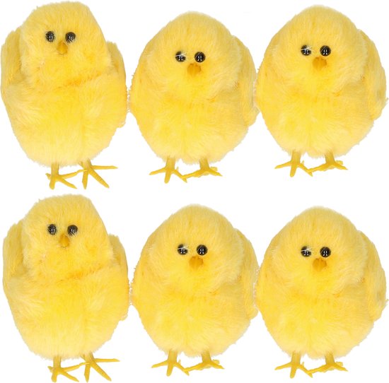 12x stuks mini kuikentjes pluche geel 9 cm - Paaskuikentjes - Paasdecoratie - Pasen versiering tafel