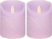 2x Bougies LED lilas violet / bougies pilier 10 cm - Bougies de Luxe à piles avec flamme mobile