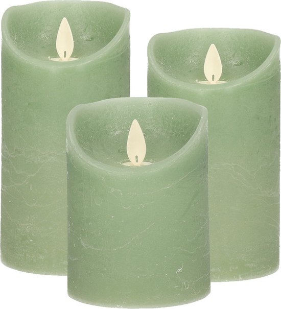Set van 3x stuks Jade Groen LED kaarsen met bewegende vlam - Sfeer stompkaarsen voor binnen