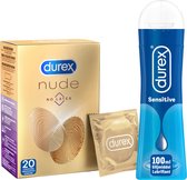 Durex - 20 stuks Condooms - Nude No Latex - 100ml Glijmiddel - Play Sensitive - Voordeelverpakking