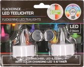 1x set van 2 stuks LED theelichtjes/waxinelichtjes gekleurd 4 cm - kunststof waxinekaarsjes/theekaarsjes - inclusief batterijen