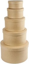 Set van 4x stuks ronde bruine kartonnen hobby opslag doosje/dozen 15 x 8 cm - Doosje/cadeauverpakking