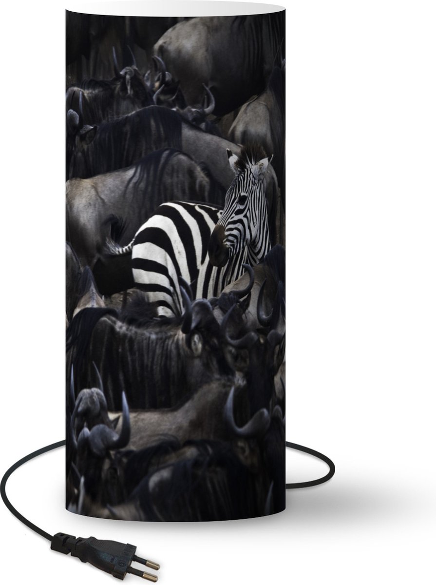 Lamp - Nachtlampje - Tafellamp slaapkamer - Zebra - Buffels - Bruin - 70 cm hoog - Ø29.6 cm - Inclusief LED lamp