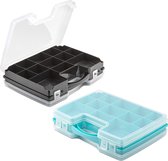 Forte Plastics - 2x boîtes de rangement/boîtes de tri - 21 compartiments en plastique - 28 x 21 x 6 cm - noir et bleu