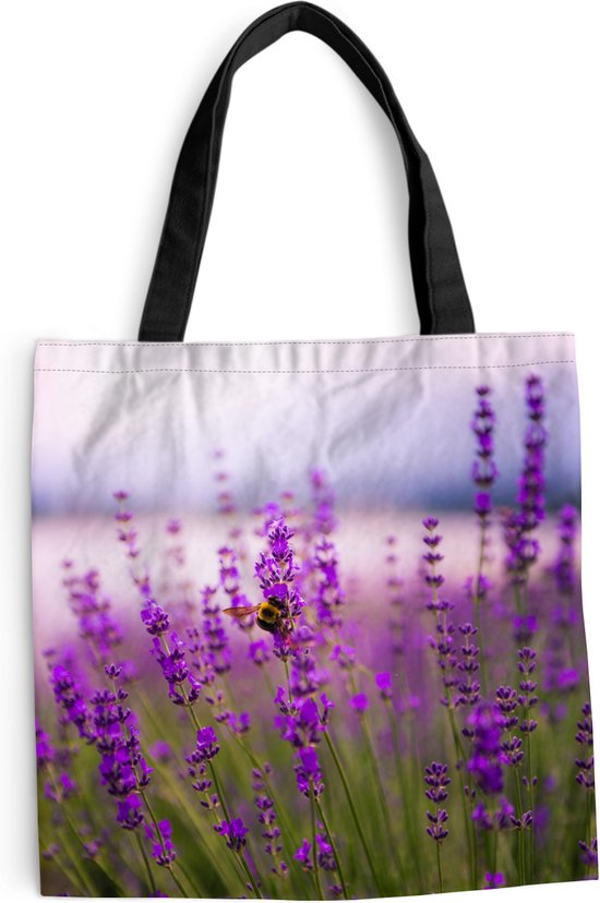 Schoudertas - Strandtas - Shopper Een Illustratie Van Roze Met Blauwe Vlinders Katoenen Tas