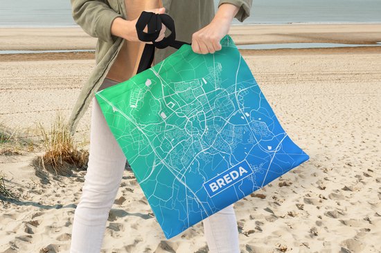 MuchoWow® Sac à bandoulière - Sac de plage - Big Shopper - Sac shopping - Plan de la ville - Breda - Nederland - Blauw - 40x40 cm - Sac en coton