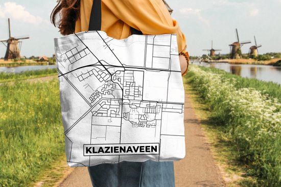 Sac à bandoulière - Sac de plage - Carte shopping - Klazienaveen - Zwart - Wit - 40x40 cm - Sac en coton