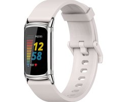 By Qubix - Compatible Fitbit bandje - Geschikt voor Fitbit Charge 5 - Fitbit Charge 6 Extra soft siliconen bandje - Lichtgrijs + zilveren connector - Horlogeband - smartwatchbandje