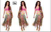 3x Hawaï rok multikleur met bloemenrand 80 cm - Hawai | Tropical | Beach | hawairok | festival