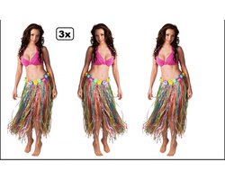 3x Luxe Hawai rok multikleur met bloemenrand 80cm - Hawai | Tropical | Beach | hawairok | festival