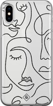 Casimoda® hoesje - Geschikt voor iPhone Xs - Abstract Faces - Siliconen/TPU telefoonhoesje - Backcover - Transparant - Zwart