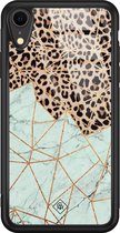 Casimoda® hoesje - Geschikt voor iPhone XR - Luipaard Marmer Mint - Luxe Hard Case Zwart - Backcover telefoonhoesje - Multi